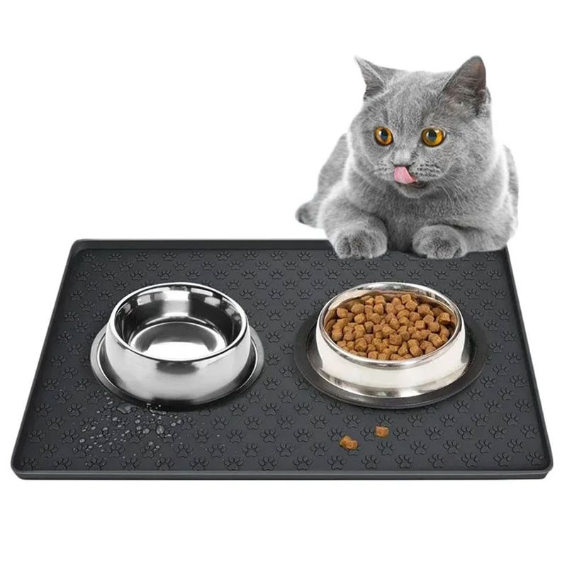 EVERSO - Comedero Plato Para Perros Y Gatos Con Alfombra Silicona Neg
