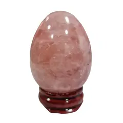 GENERICO - Huevo de Cuarzo Rosa Suave con Base de madera. alto 5cm