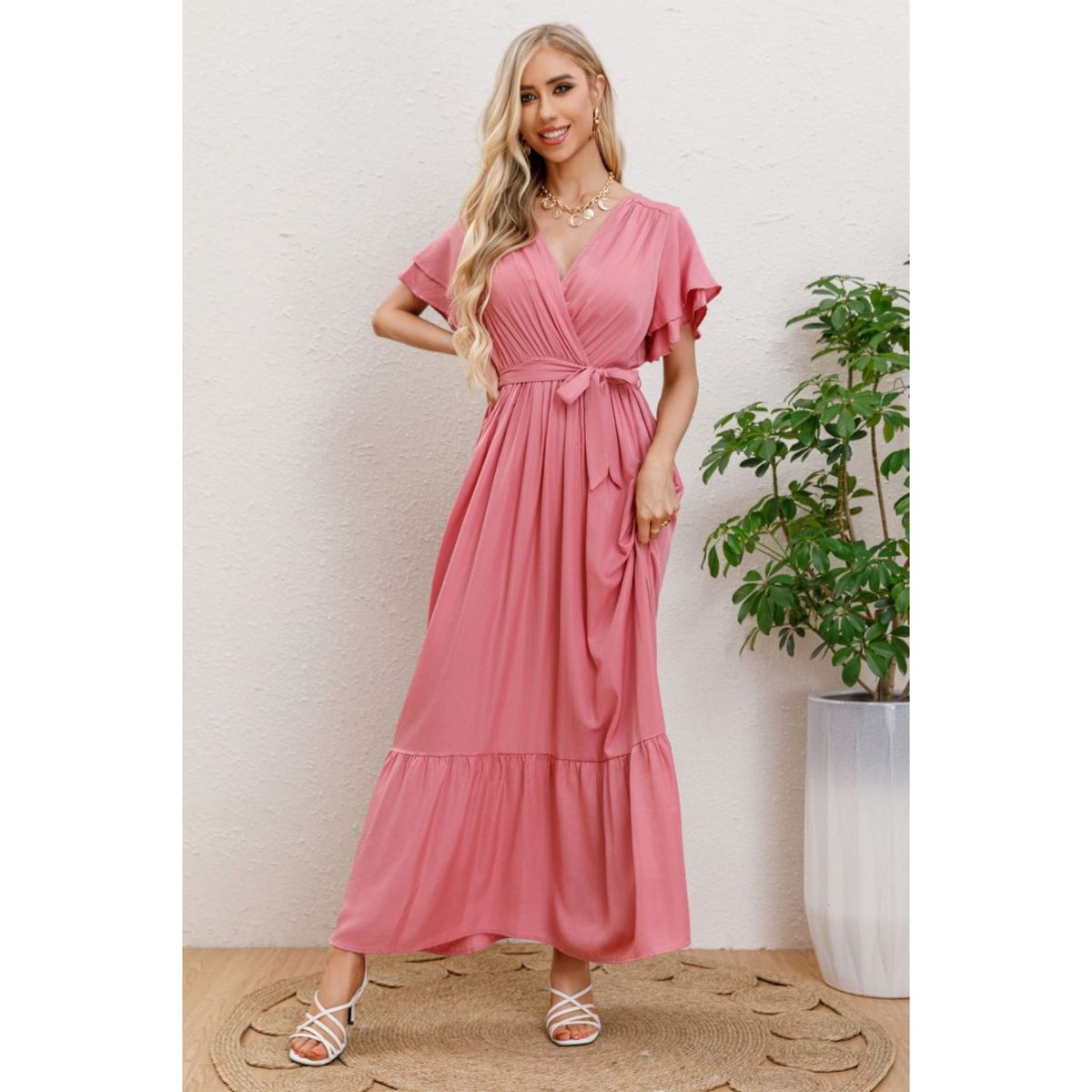 LIKE SHOP - Maxi Vestido Largo Mujer Primavera Premium. Abertura, Cuello V 326