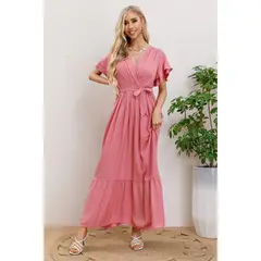 MPROPIA - Maxi Vestido Largo Mujer Primavera Premium. Abertura, Cuello V 326