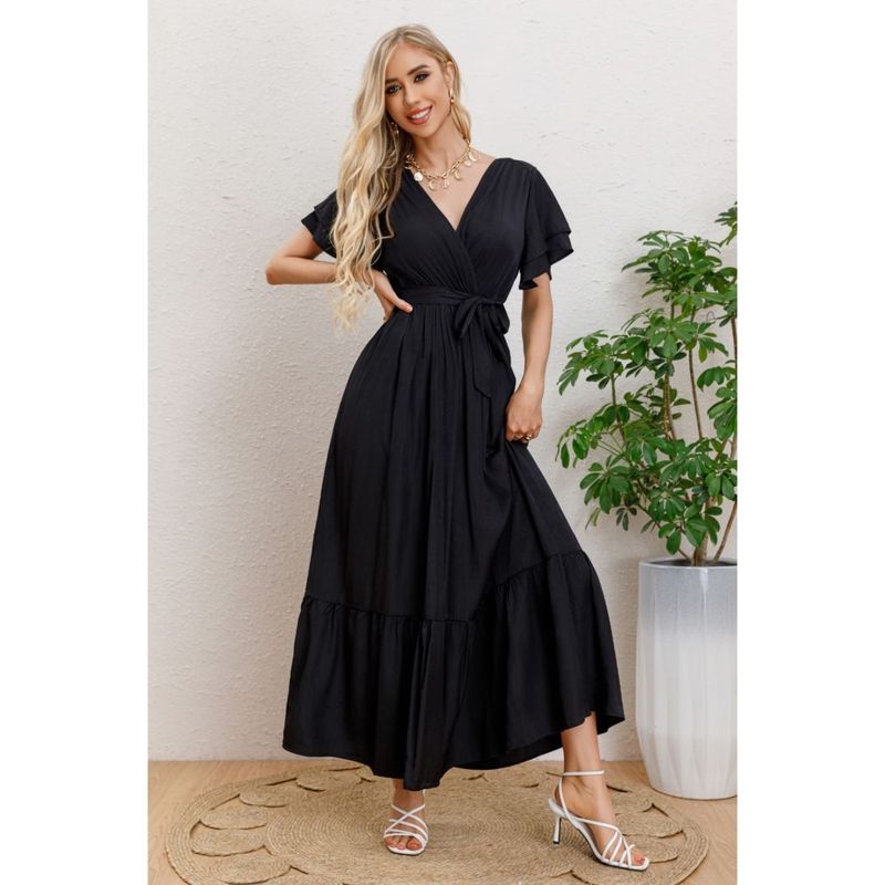 MPROPIA - Maxi Vestido Largo Mujer Primavera Premium. Abertura, Cuello V 326