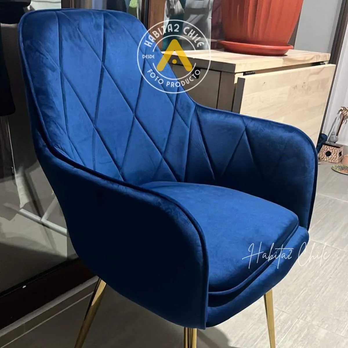 HABITA2 CHILE - SITIAL POLTRONA LUX AZUL PATAS DORADAS