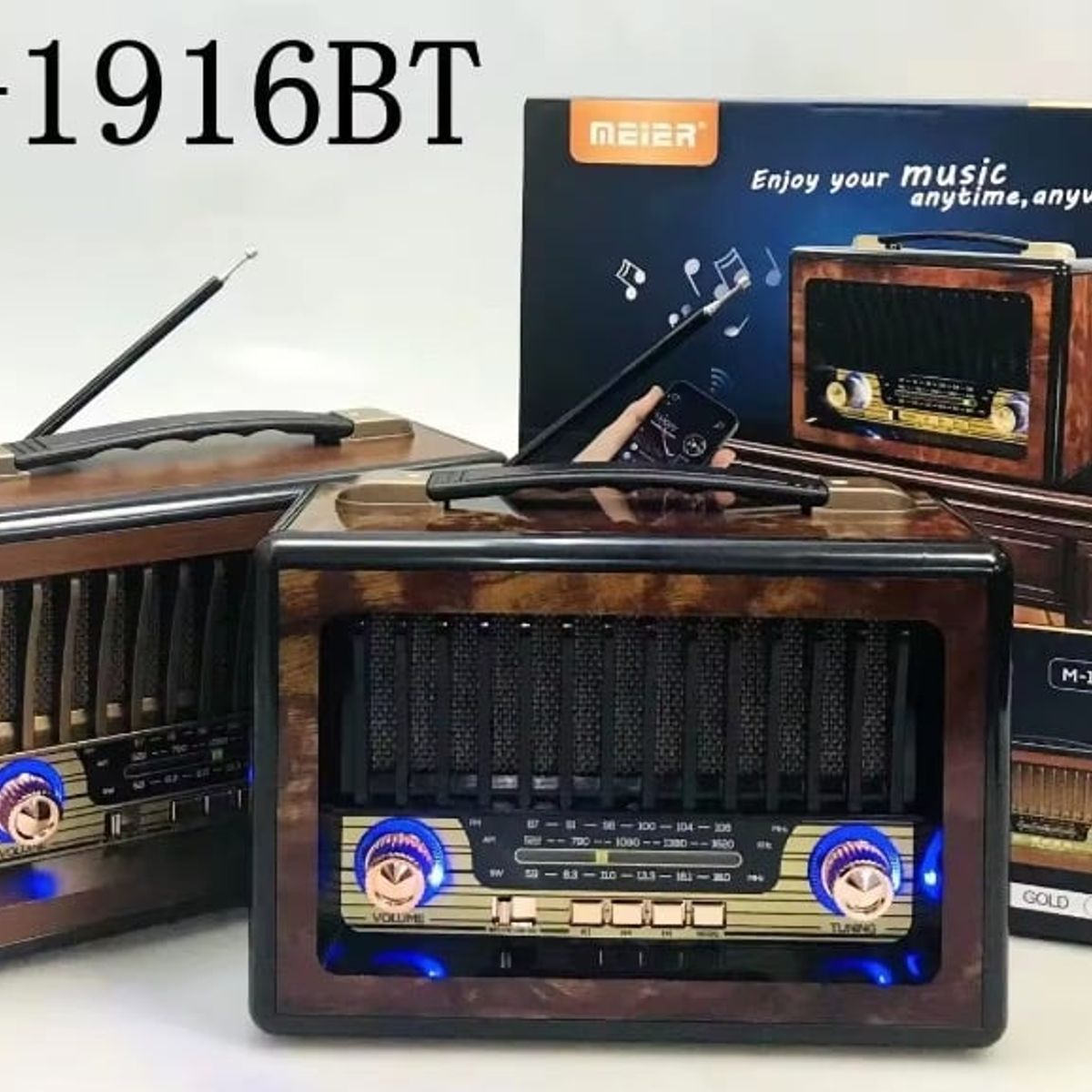 GENERICO - Radio Portátil Vintage de Madera M-1916BT Usb Sd Mp3