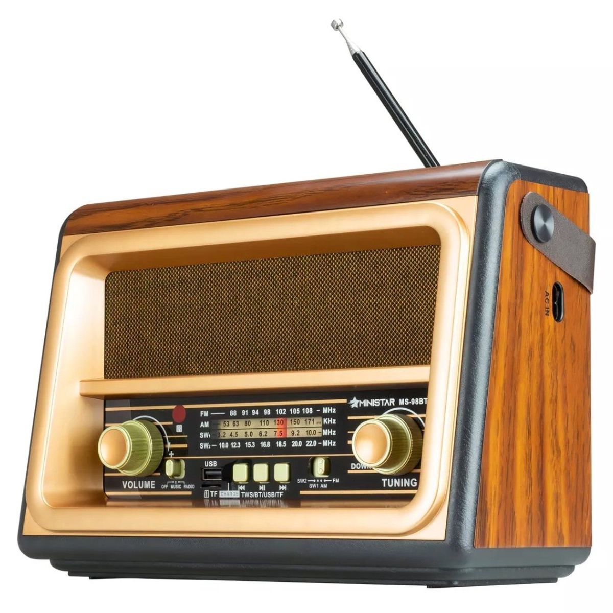 GENERICO - Radio Portátil Panel Solar Vintage Usb Diseño Madera BT88SQ