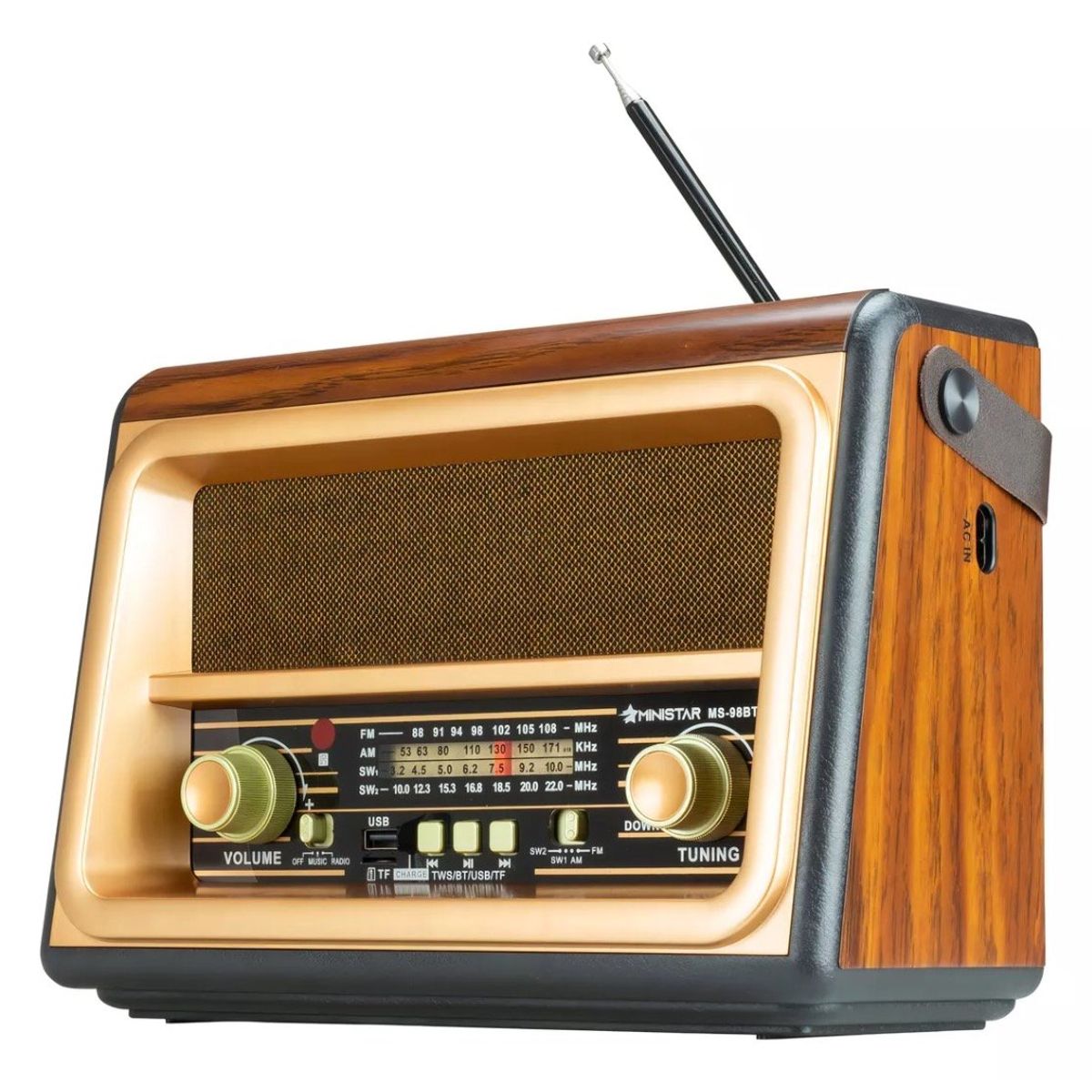GENERICO - Radio Portátil Panel Solar Vintage Usb Diseño Madera BT88SQ