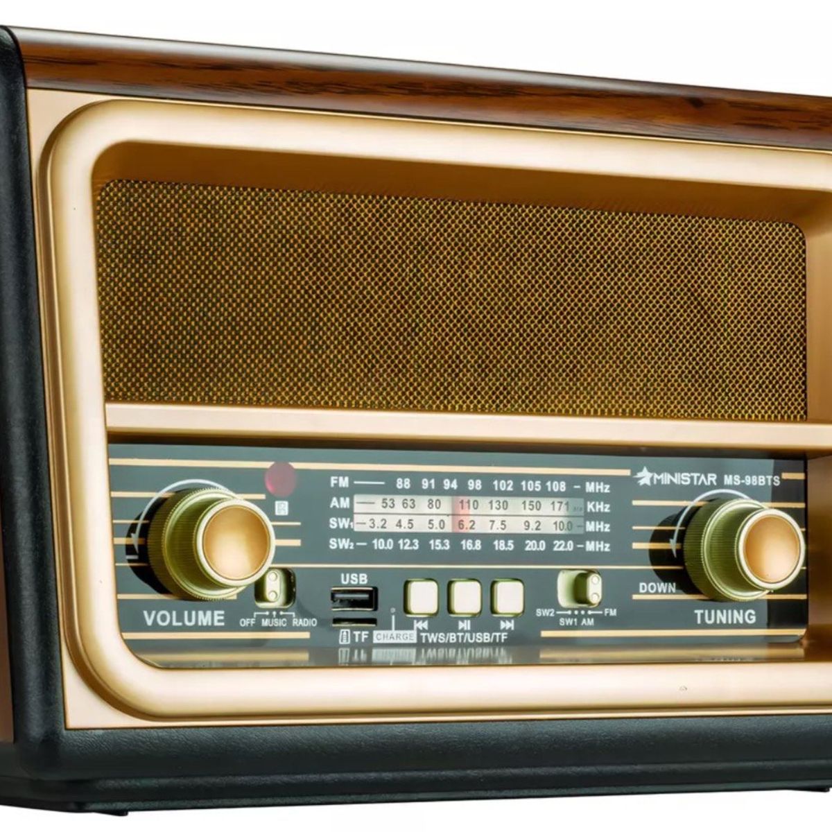 GENERICO - Radio Portátil Panel Solar Vintage Usb Diseño Madera BT88SQ