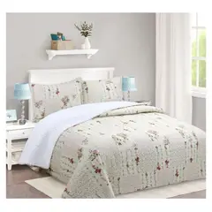 COMPRAPO - Cubrecama Quilt Sherpa 1.5 Pza. Mod. Flor Delicatesse + Funda 50x70 Cm