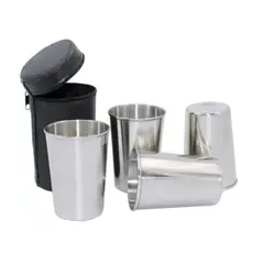 GENERICO - Set X4 De Vasos Acero Inoxidable De Camping Caza Set Vasos