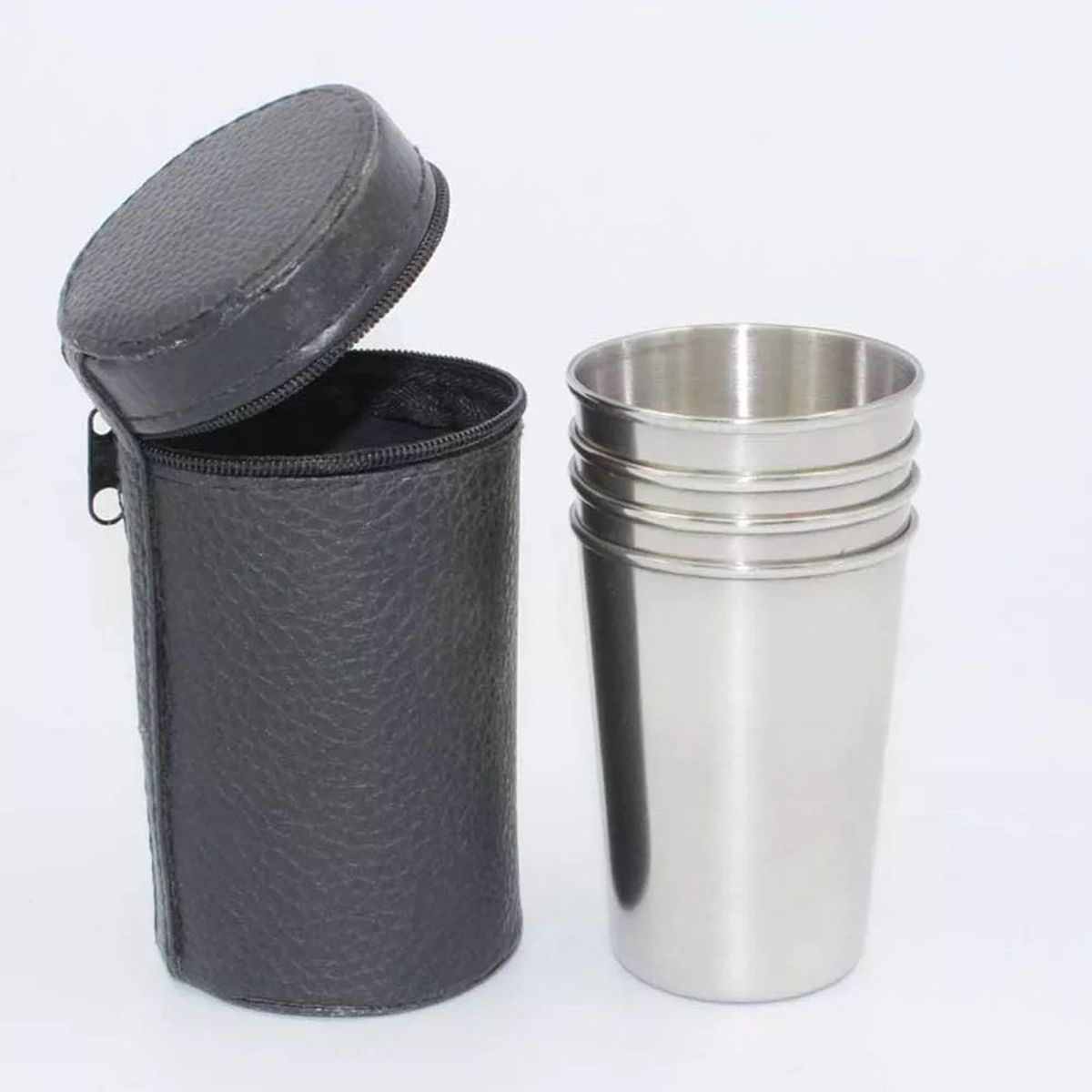 GENERICO - Set X4 De Vasos Acero Inoxidable De Camping Caza Set Vasos