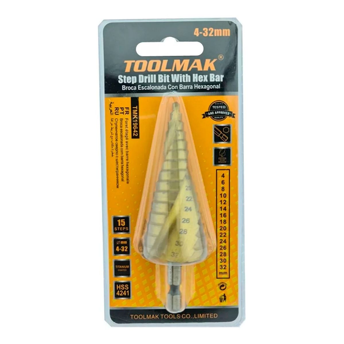 GENERICO - Broca Pino Escalonada Con Barra Hexagonal 4 - 32mm Toolmak