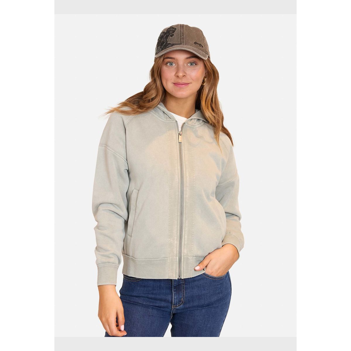 MAUI AND SONS - Poleron Fullzipper Pretty Basic Crew Neck Celeste  Mujer Maui And Sons
