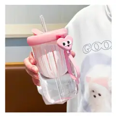 GENERICO - Vaso infusor de vidrio de 500 ml rosa