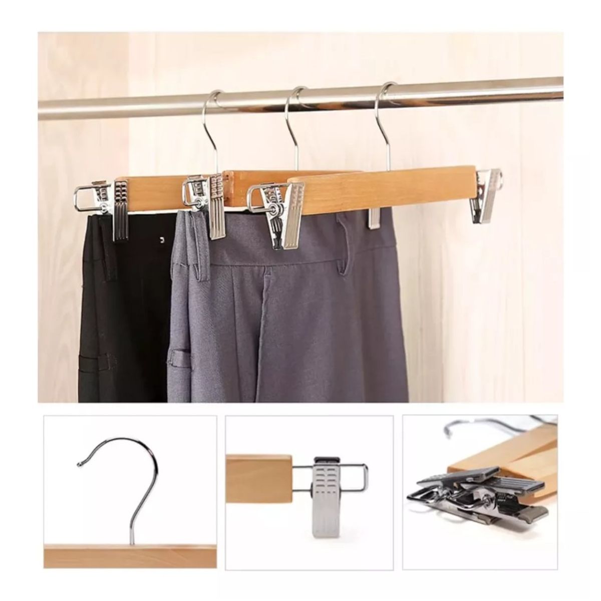 GENERICO - Pack De 50 Ganchos Para Pantalón De Madera Con Perritos Ibm