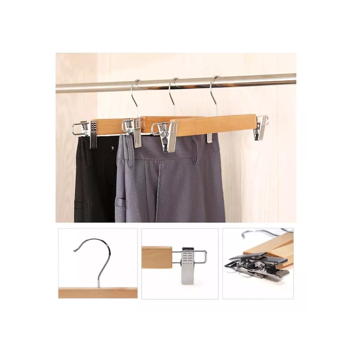 GENERICO - Pack De 50 Ganchos Para Pantalón De Madera Con Perritos Ibm