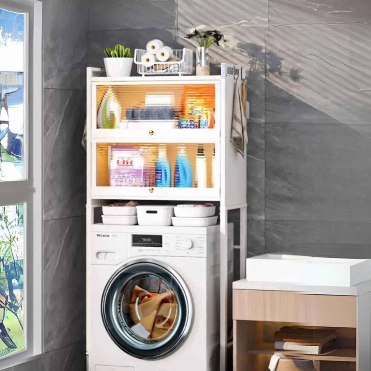 SANTU HOME & DECO - Mueble Organizador Para Lavandería 2 Niveles Blanco