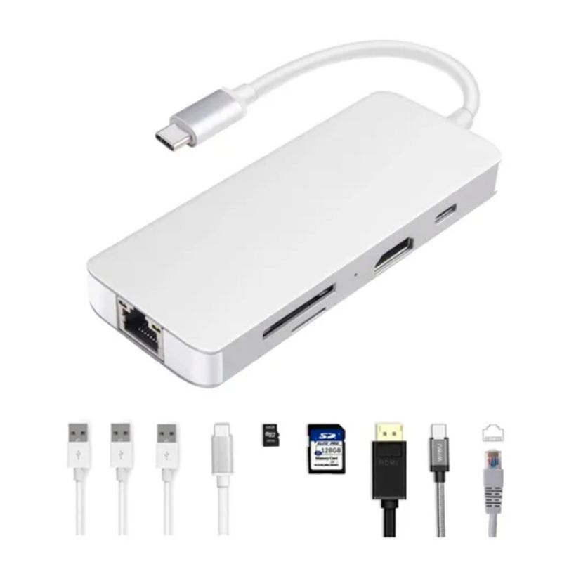 GENERICO - Hub Usb Tipo C, 8 En 1, Para Mac / Windows