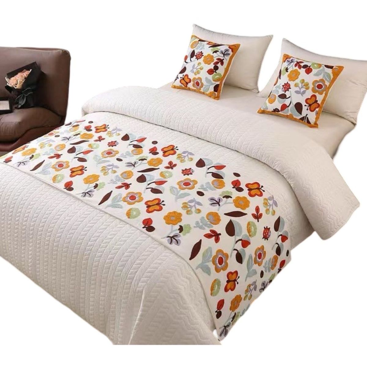 GENERICO - Piecera Bordada para Cama - Sin Fundas de Cojín D9