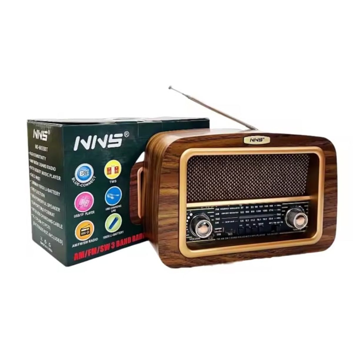 GENERICO - Radio  Parlante Retro Recargable Usb Con Bluetooth Nns6655