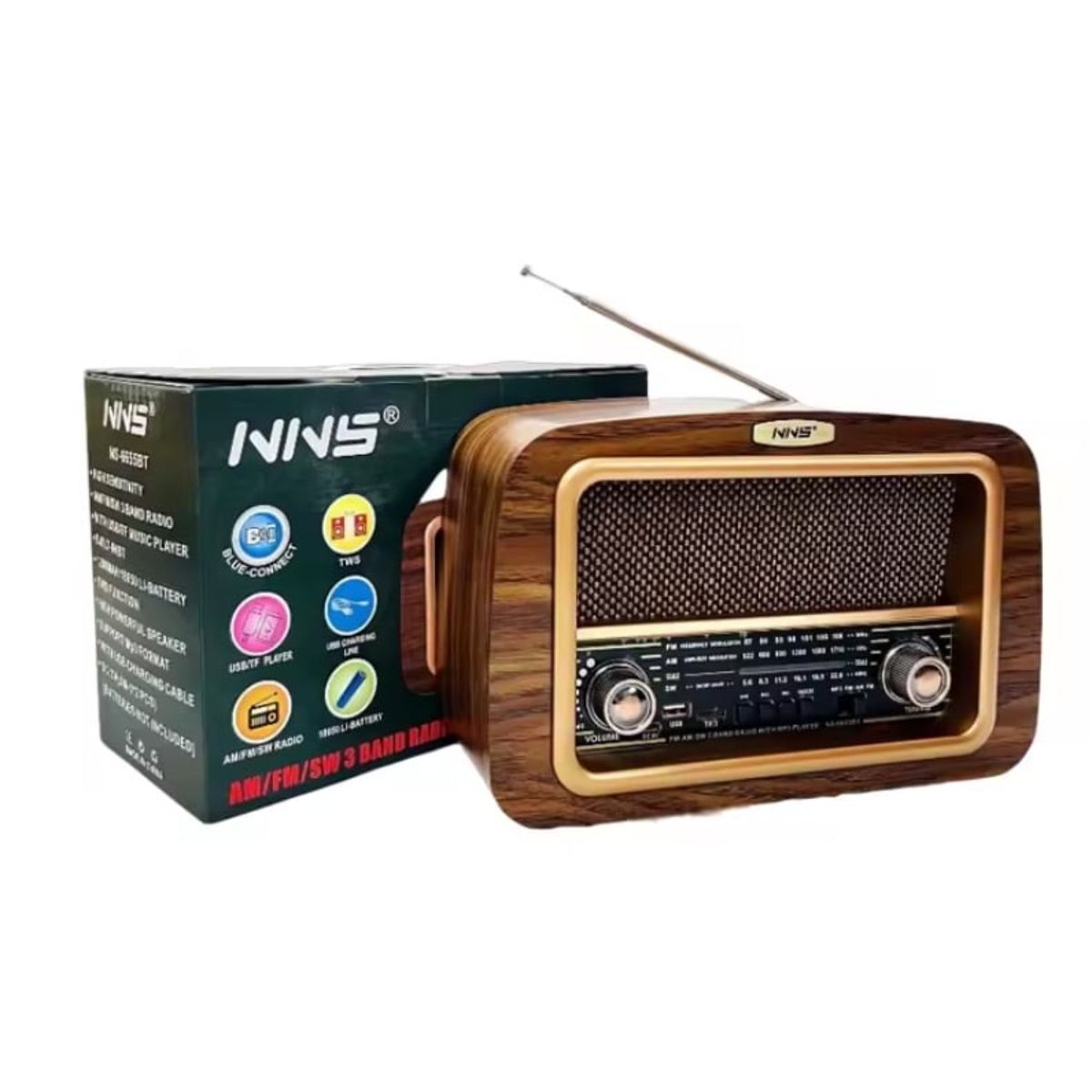 GENERICO - Radio  Parlante Retro Recargable Usb Con Bluetooth Nns6655