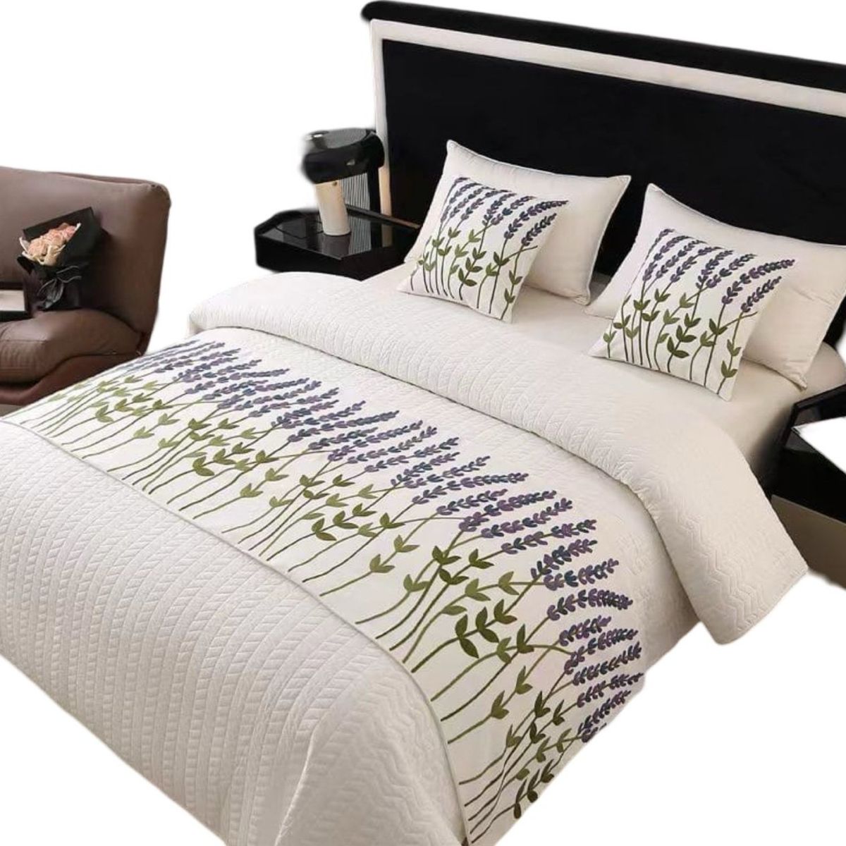 GENERICO - Piecera Bordada para Cama - Sin Fundas de Cojín D3