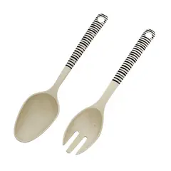 DECOGREEN - Set de Cuchara y Tenedor de Ensalada Biobamboo Rayas