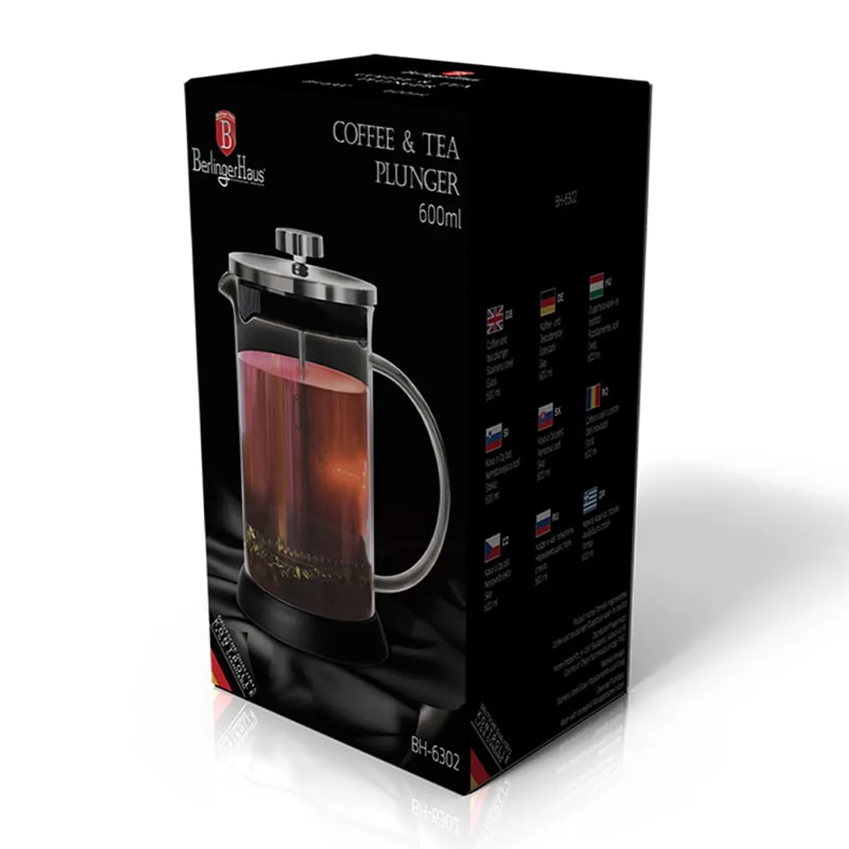 BERLINGER HAUS - Cafetera Francesa 600 ml, color platino de Acero inoxidable.