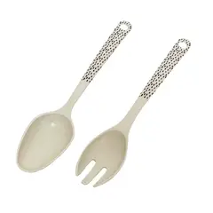 DECOGREEN - Set de Cuchara y Tenedor de Ensalada Biobamboo Puntos