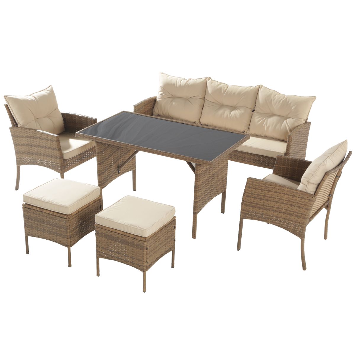 NOVAHUS - Juego De Comedor Terraza 7 Personas Toscana PE Café