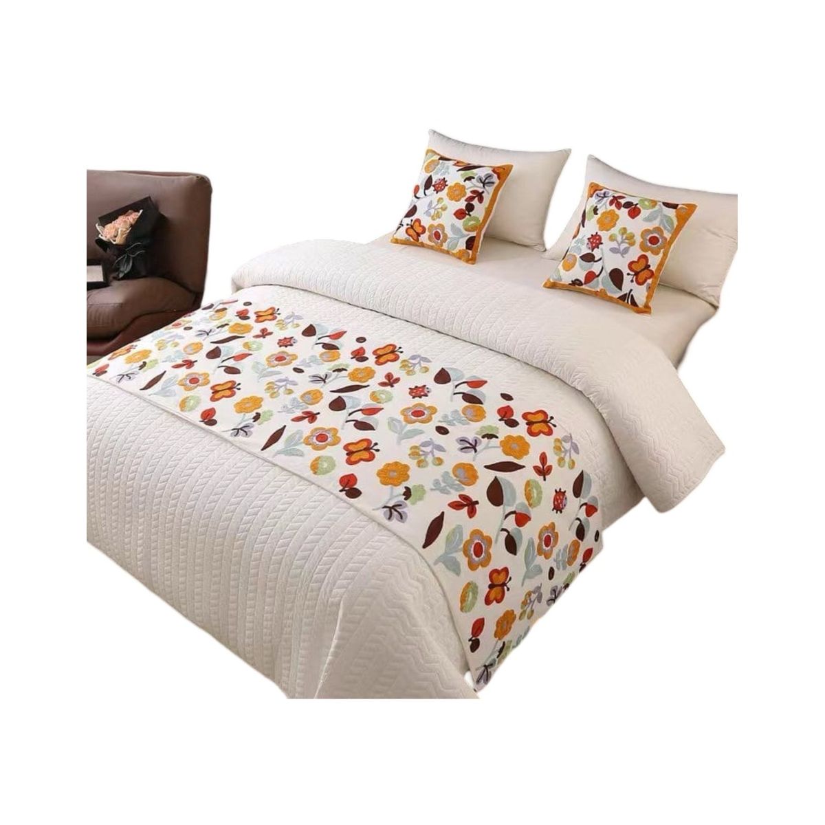 GENERICO - Set Piecera de Cama + 2 Fundas Bordadas para Cojín S9