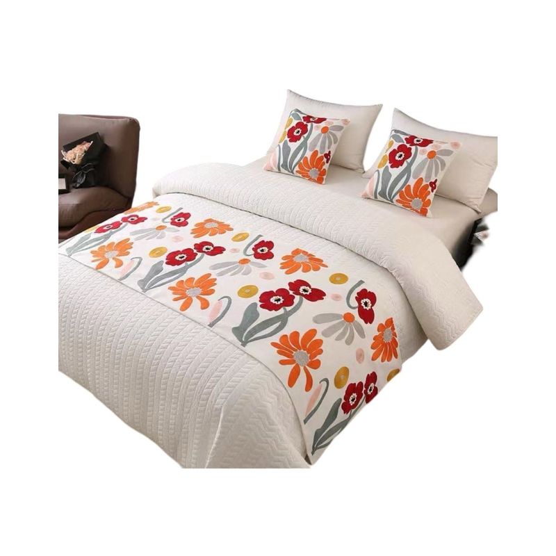 GENERICO - Set Piecera de Cama + 2 Fundas Bordadas para Cojín S4