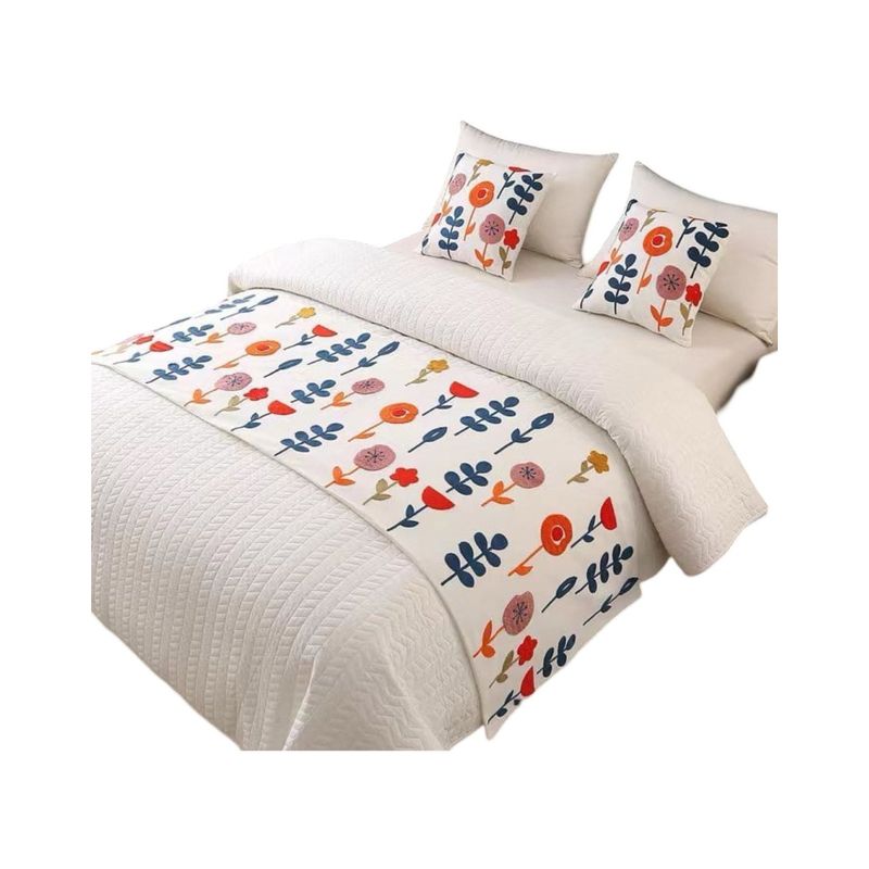 GENERICO - Set Piecera de Cama + 2 Fundas Bordadas para Cojín S2