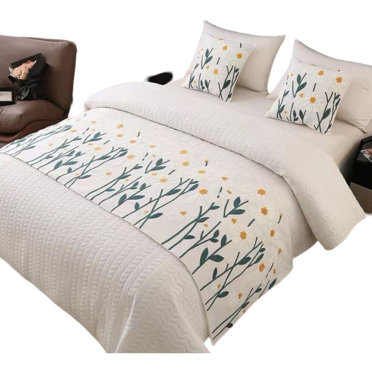 GENERICO - Set Piecera de Cama + 2 Fundas Bordadas para Cojín S1