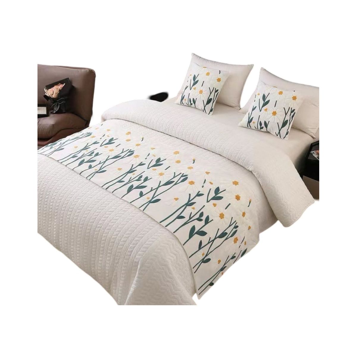 GENERICO - Set Piecera de Cama + 2 Fundas Bordadas para Cojín S1