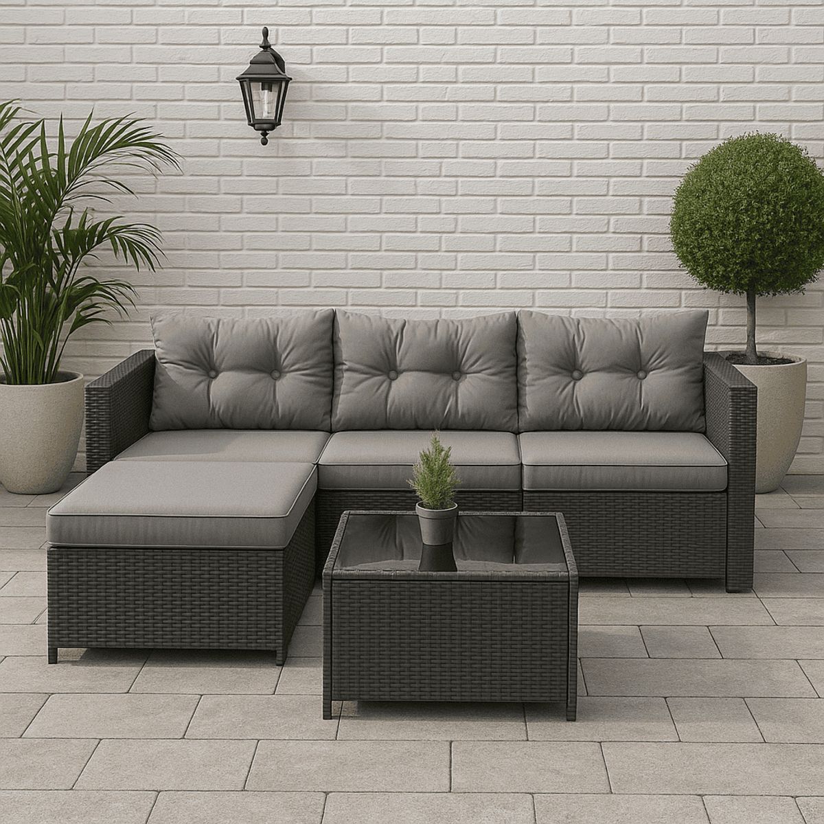 NOVAHUS - Seccional Intercambiable 3 Cuerpos Terraza Sofa + Mesa gris