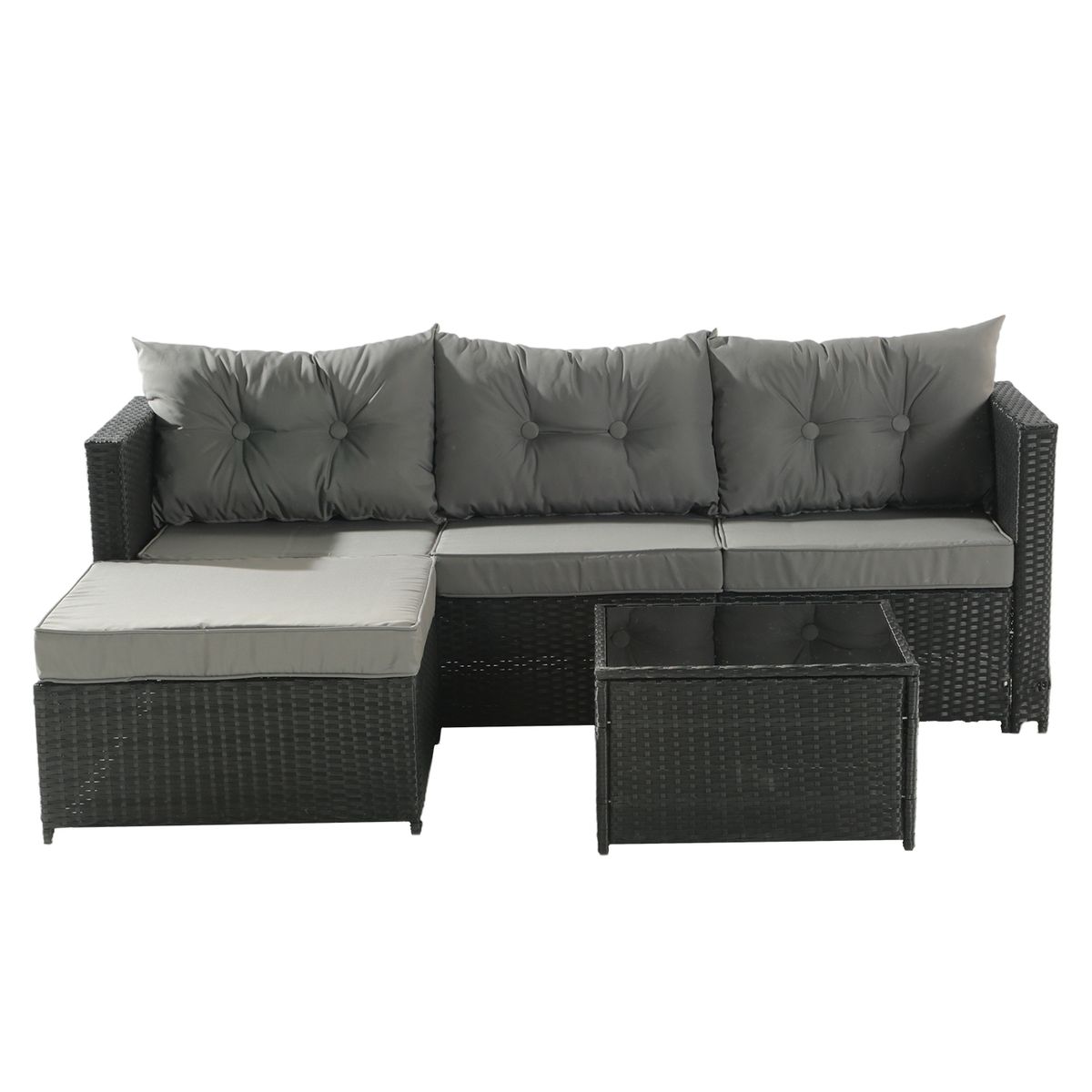 NOVAHUS - Seccional Intercambiable 3 Cuerpos Terraza Sofa + Mesa gris