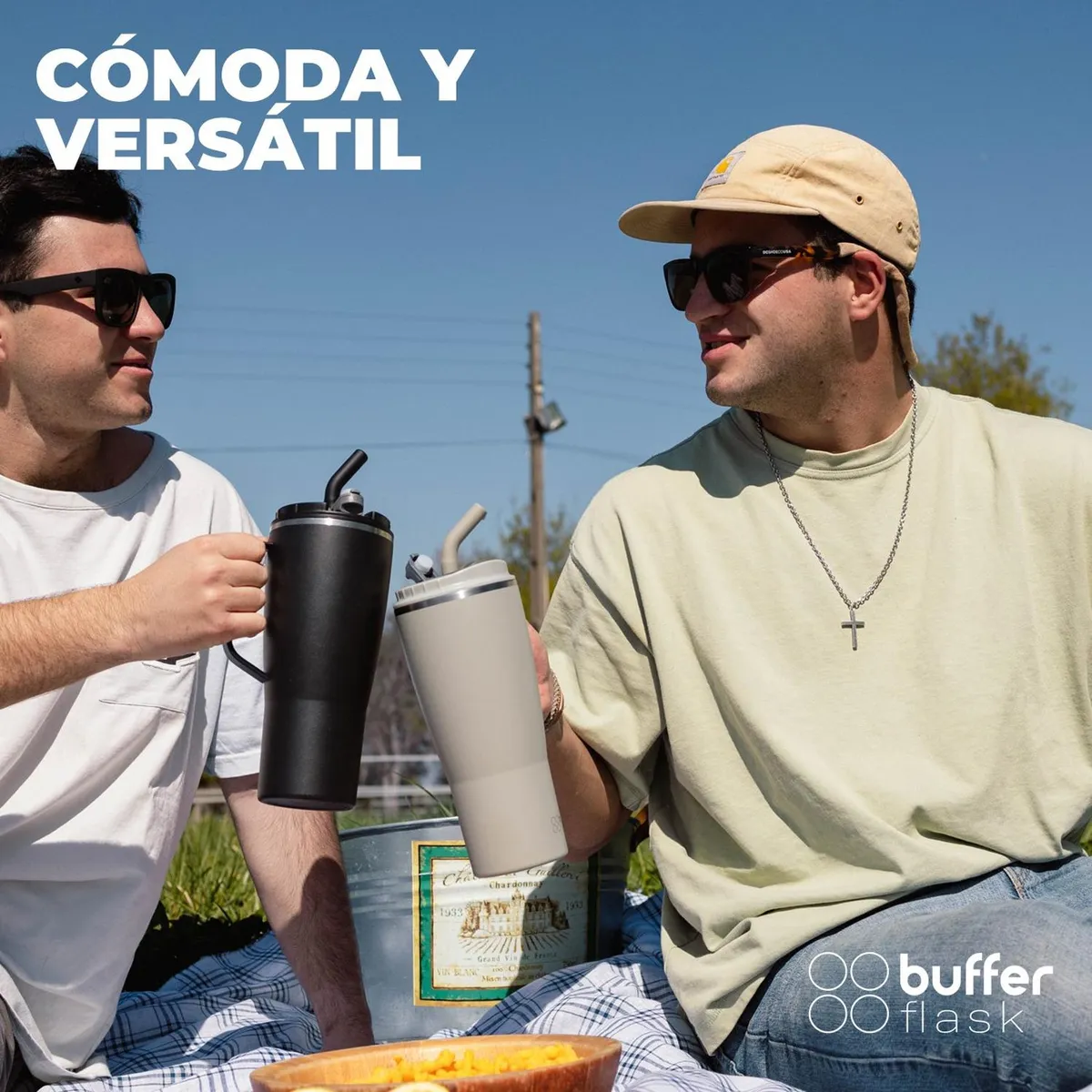 BUFFER FLASK - Vaso Termico Mug Tumbler Buffer 1Lt Acero Inox Frio Calor - Negro