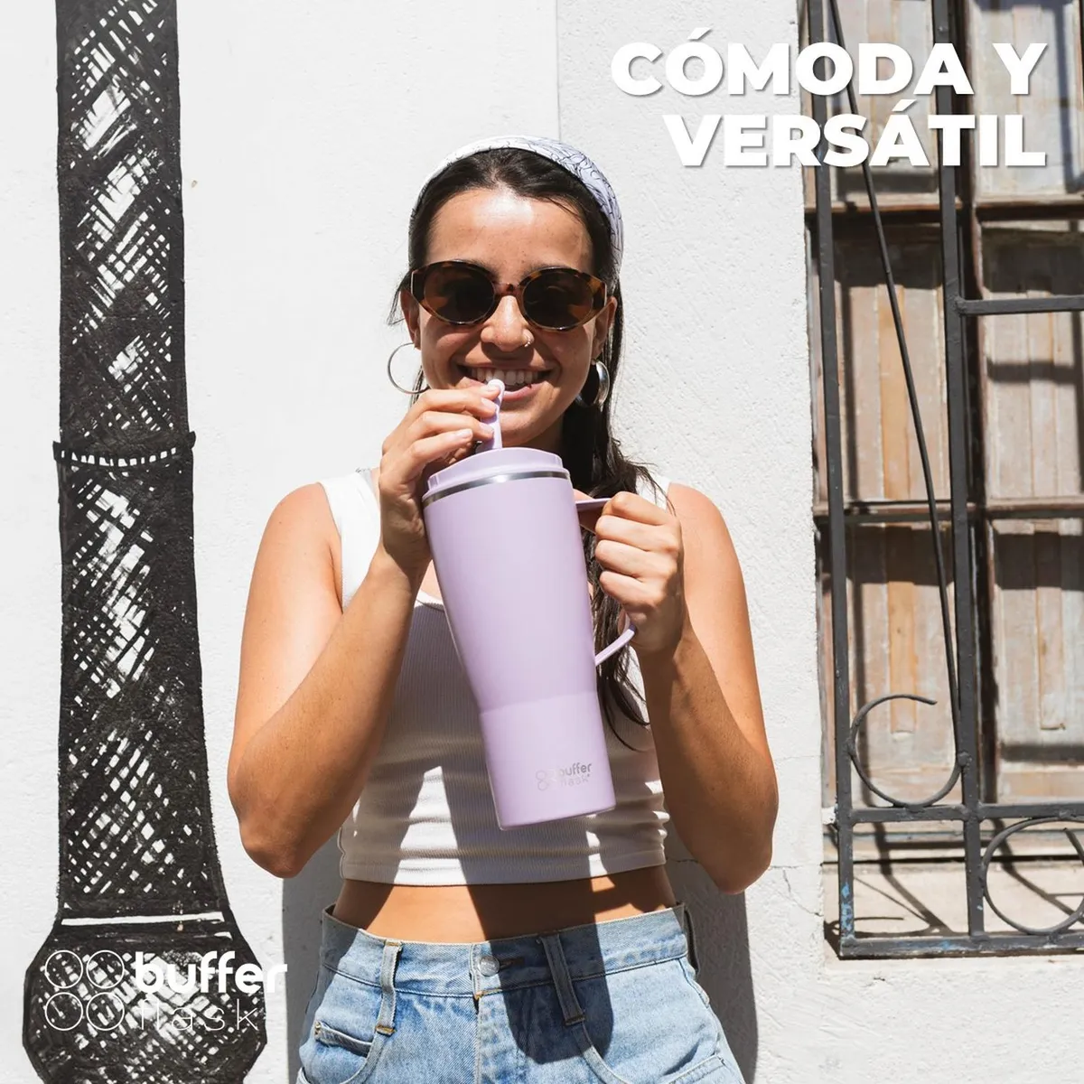 BUFFER FLASK - Vaso Termico Mug Tumbler Buffer 1Lt Acero Inox Frio Calor - Purpura