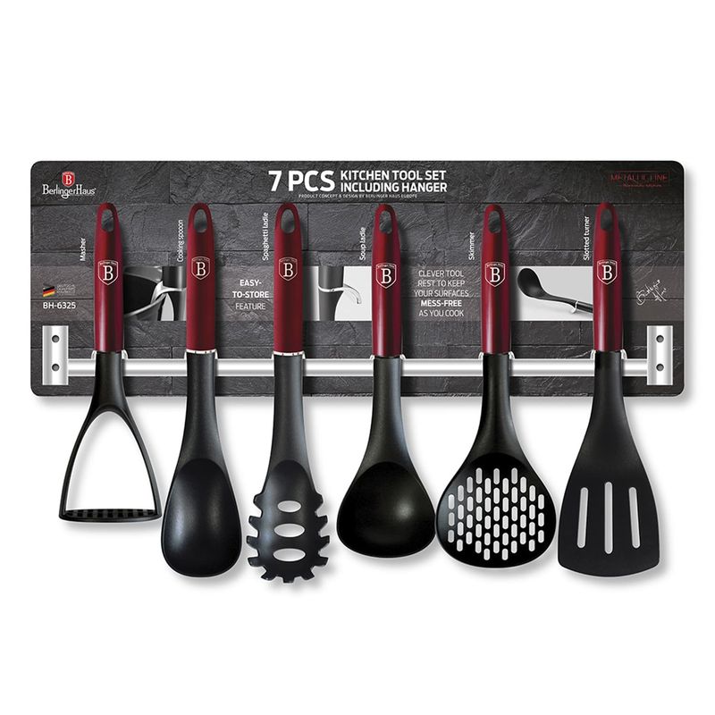 BERLINGER HAUS - Set de utensilios + barra 7 pzs, color rojo. Nylon