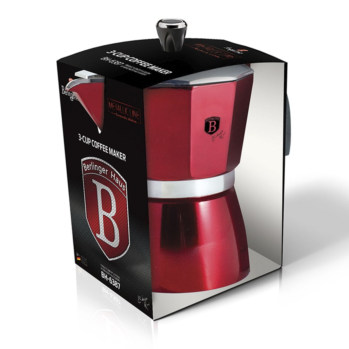 BERLINGER HAUS - Cafetera italiana 3 tazas 150 ml, color rojo, aluminio.