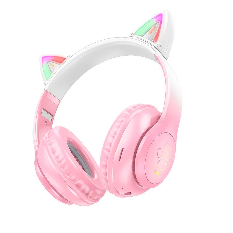 CHINITA - Audífono Inalámbrico Bluetooth Niños Orejas De Gato Hoco W42 - Rosado