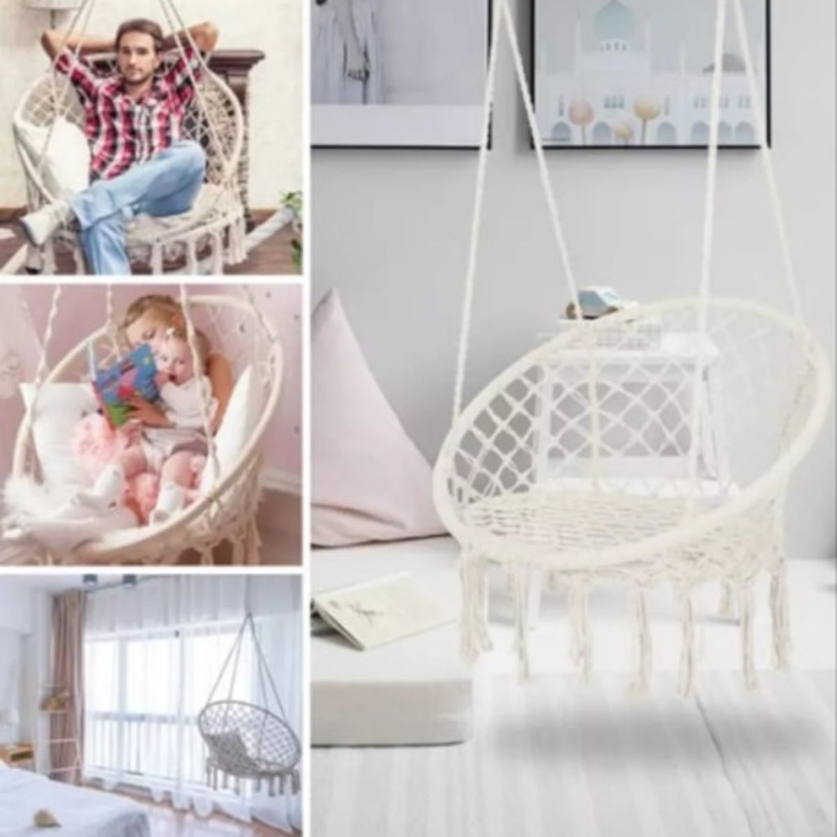 GENERICO - SILLA COLGANTE UNICOLOR CAFE TIPO HAMACA ESPECIAL PARA JARDIN O DORMITORIO