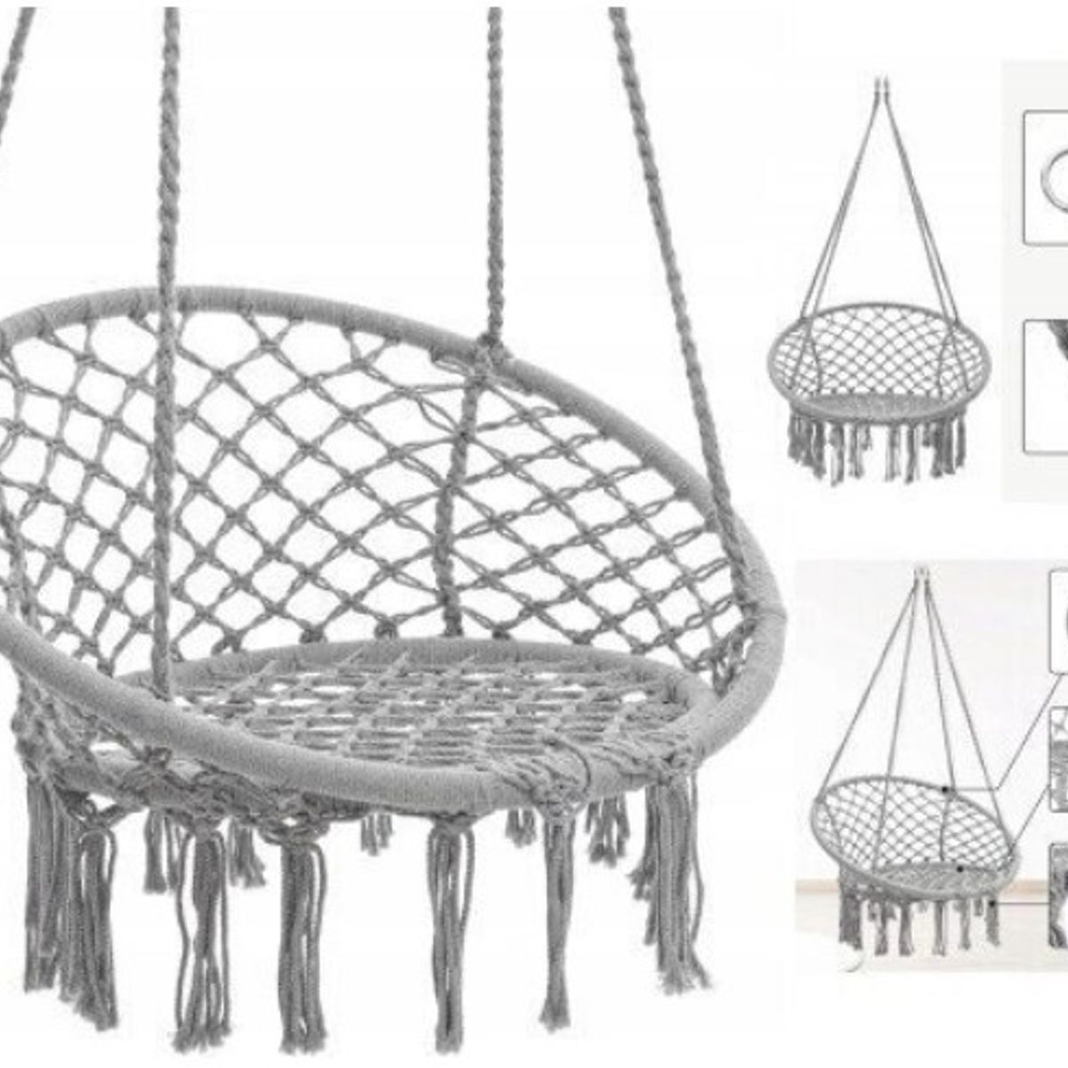 GENERICO - SILLA COLGANTE UNICOLOR GRIS TIPO HAMACA ESPECIAL PARA JARDIN O DORMITORIO