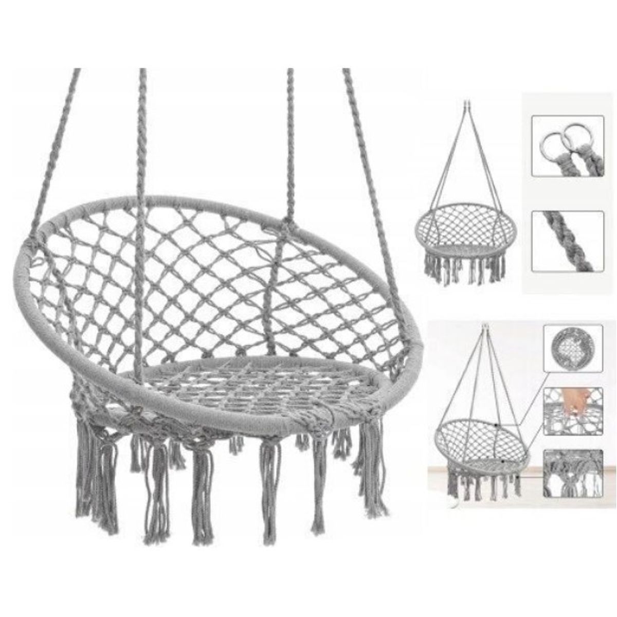 GENERICO - SILLA COLGANTE UNICOLOR GRIS TIPO HAMACA ESPECIAL PARA JARDIN O DORMITORIO