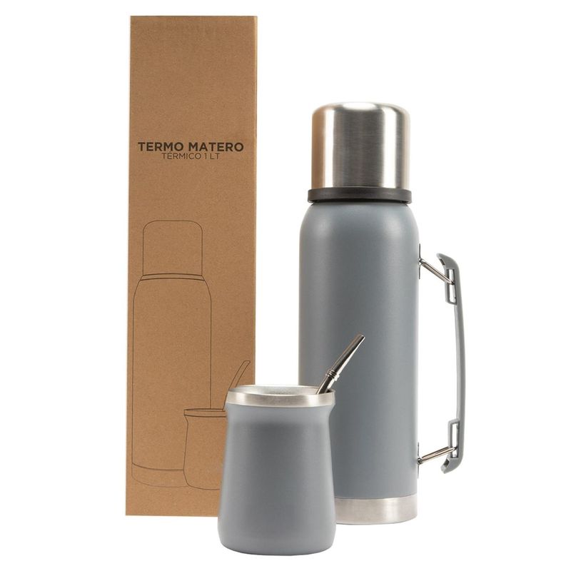 GENERICO - Mate Set Matero Termo Inox Mate+Bombilla - Gris