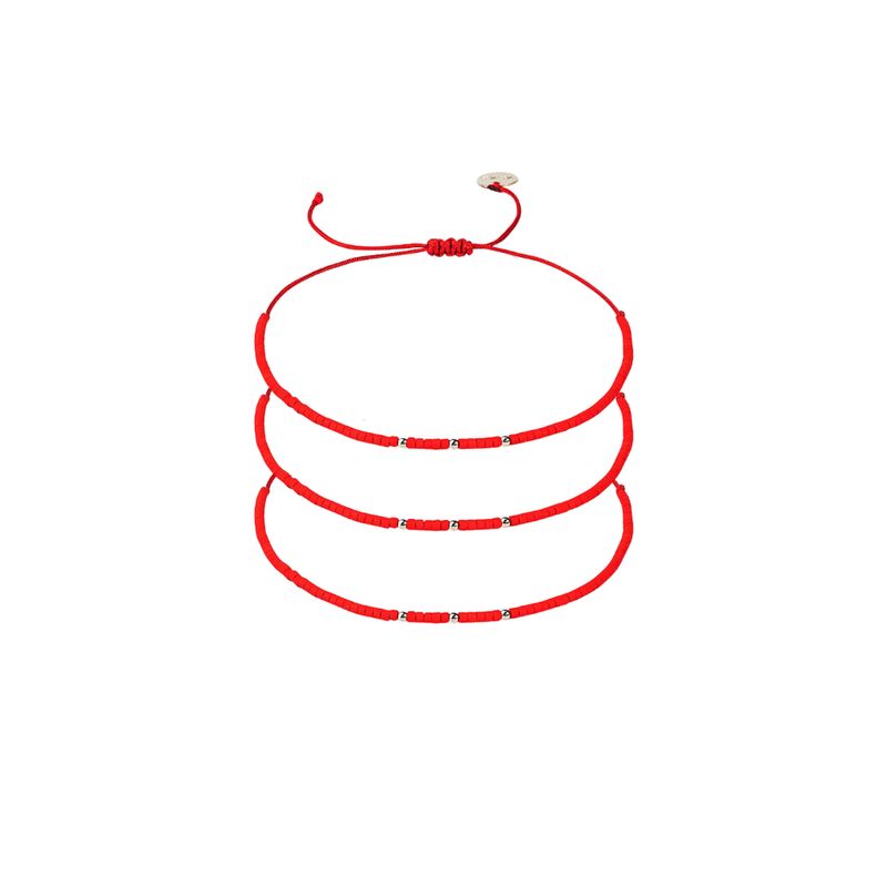 ZAZU - Pack 3 Pulseras Rojas con Mostacillas de Plata