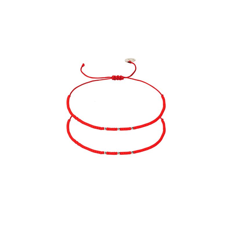ZAZU - Pack 2 Pulseras Rojas con Mostacillas de Plata