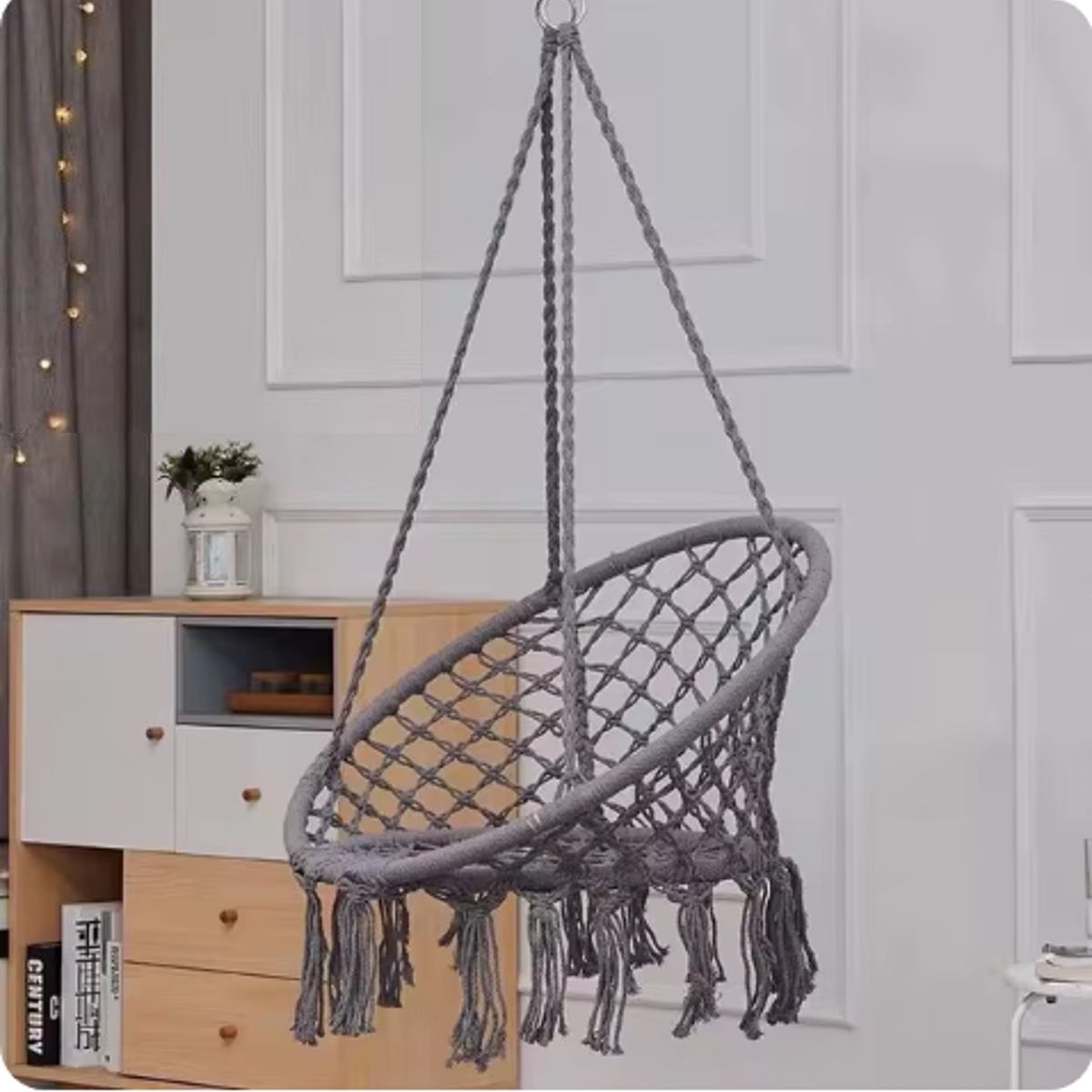 GENERICO - SILLA COLGANTE GRIS ESPECIAL PARA JARDIN O DORMITORIOS TIPO HAMACA