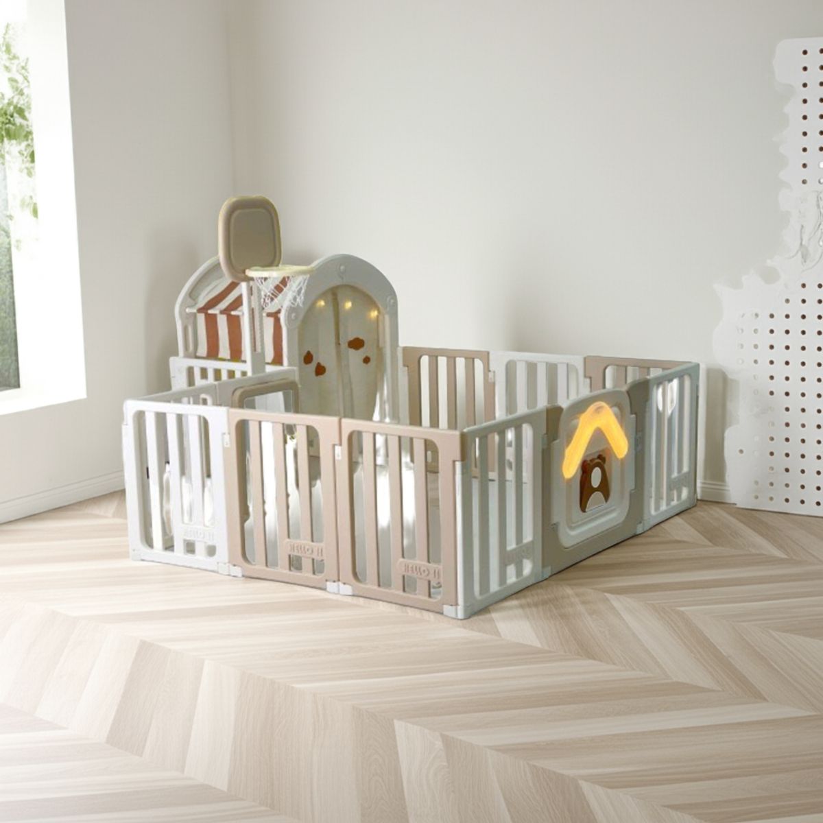 IGPRO - Corral infantil plegable mas Aro de Baloncesto con Casita_.