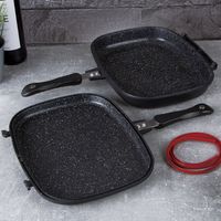 Sartén doble superficie lisa y grillada color negro rojo