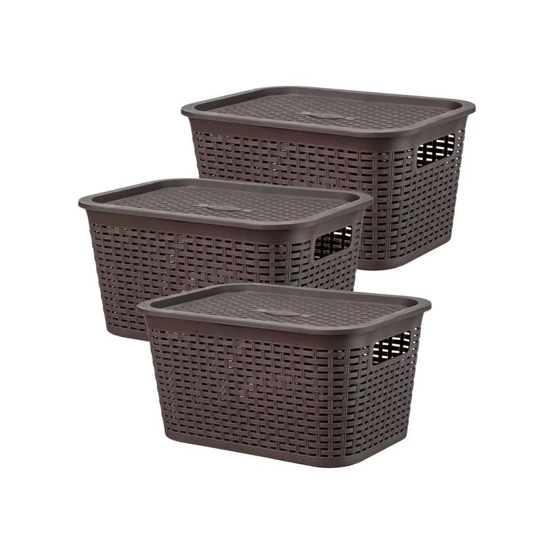 IMPORTCLICK - Pack 3 Cajas Organizadora Ratán 6 L Marrón Oscuro IMPORTCLICK
